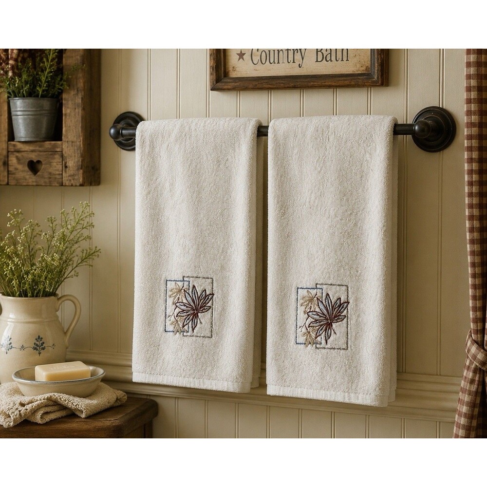 Vintage Springmaid Towel Set 2 Bath Towel 100% Cotton Embroidered 46x25 Cream
